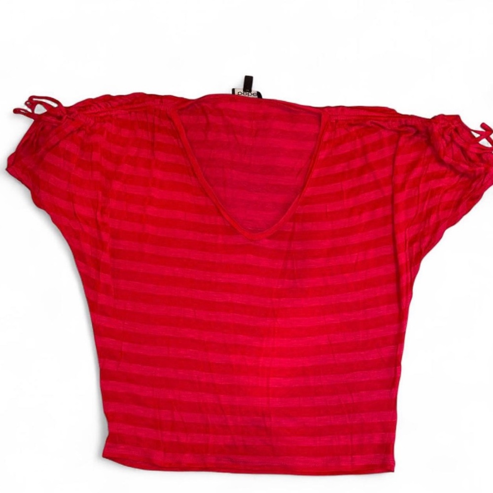 Bebe Women’s Red Striped Ties on Sleeves Top- size XS